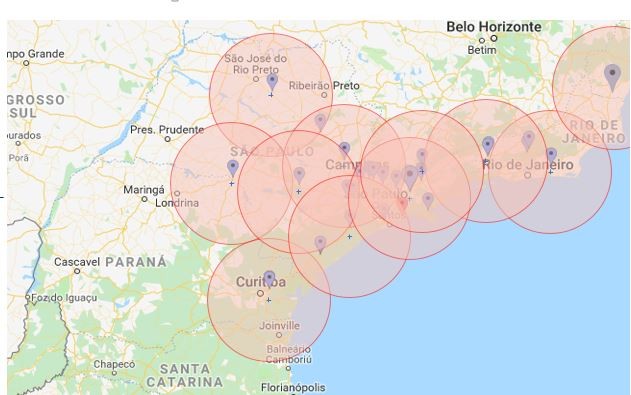 Mapa de cobertura dos eletropostos que a EDP prevê inaugurar entre 2019 e 2022 (Foto: Divulgação)