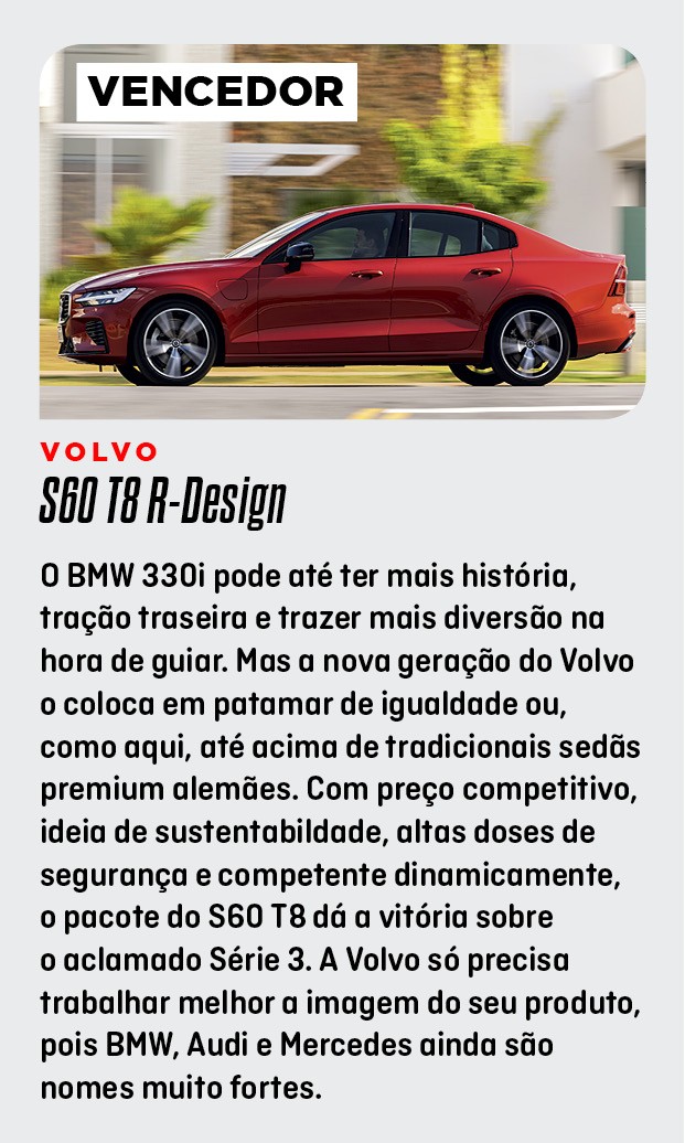 Tabelas do Comparativo: Volvo S60 T8 R-Design e  BMW 330i M Sport (Foto:  )