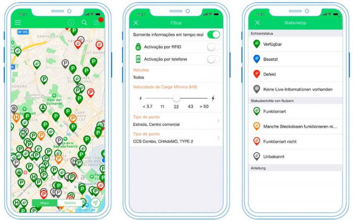 Imagem app com pontos de carga para carros elétricos