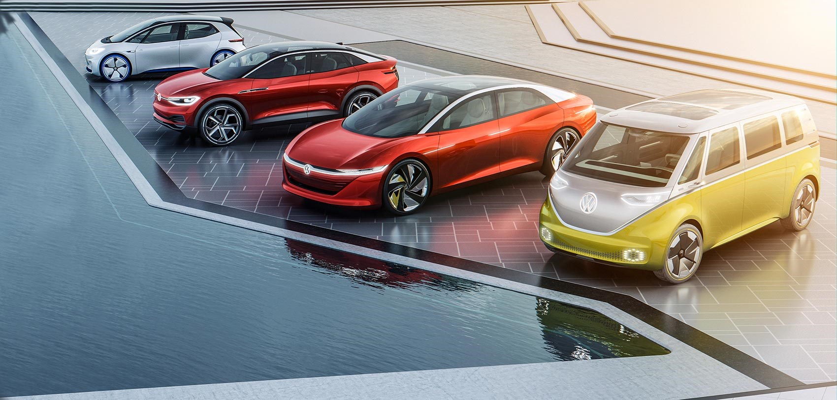 Imagem de carros da Volkswagen que está investindo em carros elétricos. 