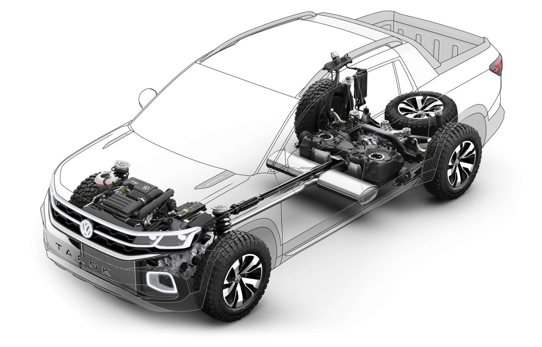 volkswagen tarok concept cutaway mecanica mostrando suspensao motor tracao integral