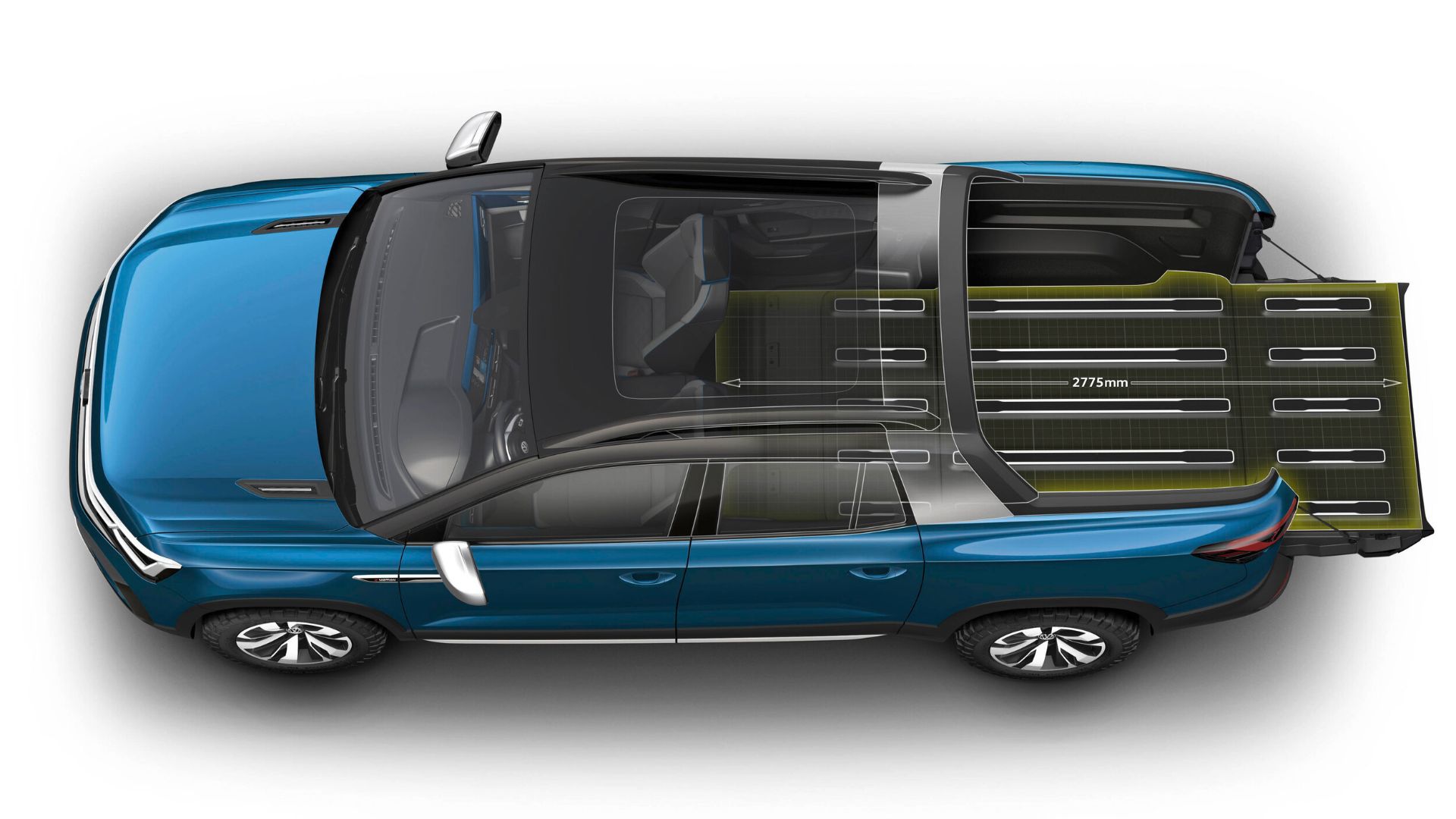 volkswagen tarok concept vista de cima mostrando a area de carga com os bancos rebatidos