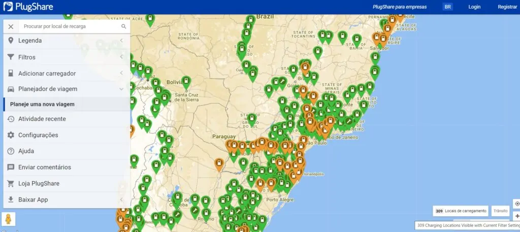 Postos de carregamento espalhados por todo o brasil